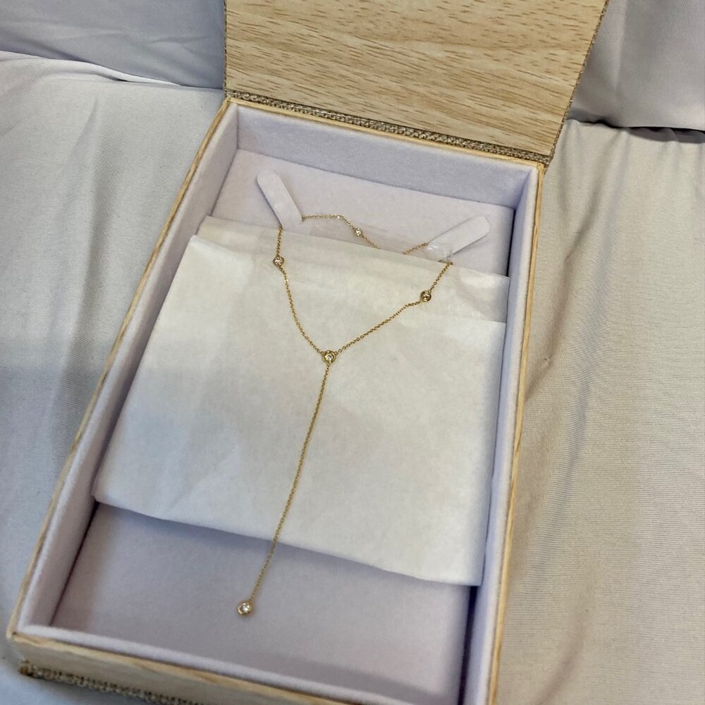 BABY GOLD~ Diamond Lariat Neclace~New ~!! Genuine, 14K/ .40CT